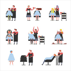 Obraz premium Hair shop designer and customer set. concept illustration. flat design vector graphic style.