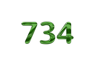 Green Number 734 isolated white background