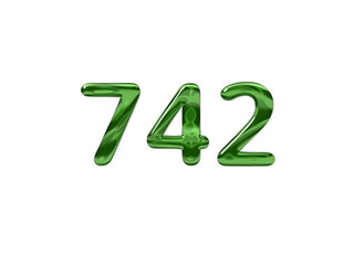 Green Number 742 isolated white background