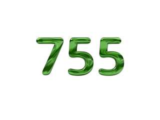 Green Number 755 isolated white background