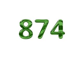 Green Number 874 isolated white background