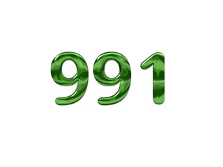 Green Number 991 isolated white background