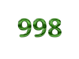 Green Number 998 isolated white background