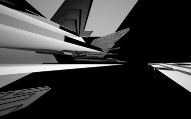 Abstract white interior of the future, with glossy black wall and floor. 3D illustration and rendering