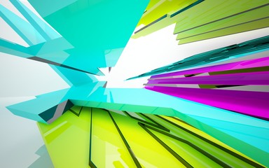 Fototapeta premium Abstract dynamic interior with gradient colored objects. 3D illustration and rendering