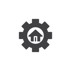 House and gear vector icon. filled flat sign for mobile concept and web design. Home repair simple solid icon. Symbol, logo illustration. Pixel perfect vector graphics