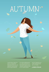 Vector flat illustration of woman in autumn leaves.
