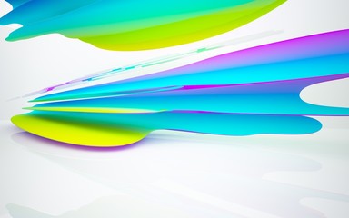 abstract architectural interior with colored smooth sculpture. 3D illustration and rendering