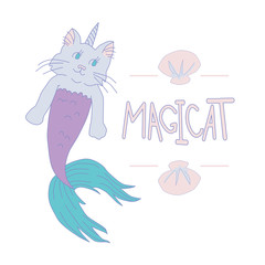 Vector illustration of magical caticorn mermaid