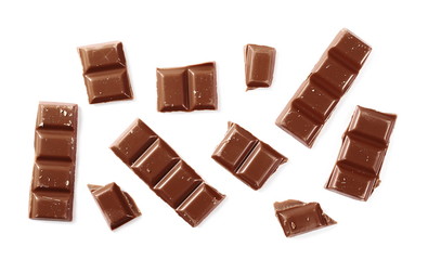 Chocolate bars isolated on white background, top view