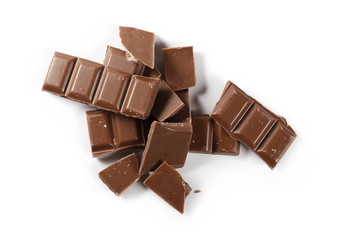 Chocolate bars isolated on white background, top view