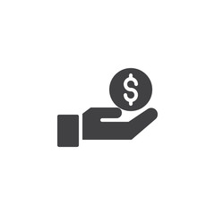 Hand holding coin vector icon. filled flat sign for mobile concept and web design. Dollar money and hand simple solid icon. Symbol, logo illustration. Pixel perfect vector graphics