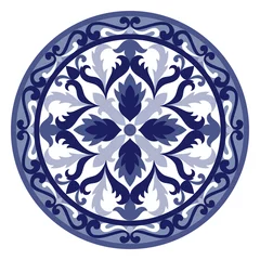 Schilderijen op glas Vector Mosaic Classic Floral Blue and White Medallion © kronalux