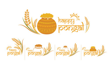 Happy Pongal Design Text Typography Collection Vector Illustration