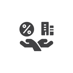 Hands with house and percentage vector icon. filled flat sign for mobile concept and web design. Credit mortgage simple solid icon. Real estate symbol, logo illustration. Pixel perfect vector graphics