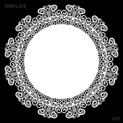 Lace round paper doily, lacy snowflake, greeting element, laser cut  template, doily to decorate the cake,  vector illustrations.