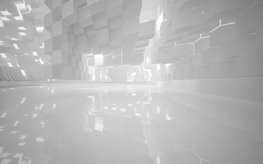 Abstract white interior of the future, with neon lighting. 3D illustration and rendering