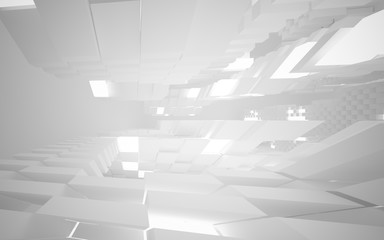 Abstract white interior of the future, with neon lighting. 3D illustration and rendering