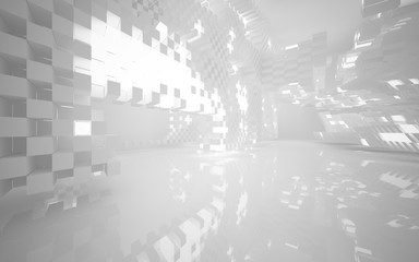 Abstract white interior of the future, with neon lighting. 3D illustration and rendering