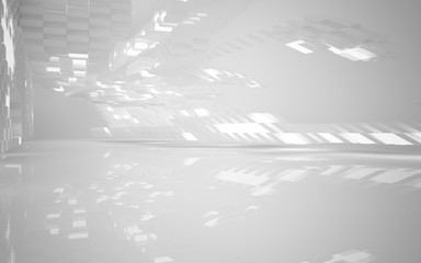 Abstract white interior of the future, with neon lighting. 3D illustration and rendering