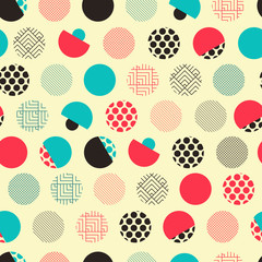 japanese style pattern with eclectic dots ivory red blue