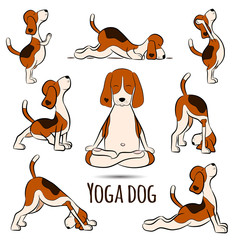 cartoon funny dog doing yoga position of Surya Namaskara