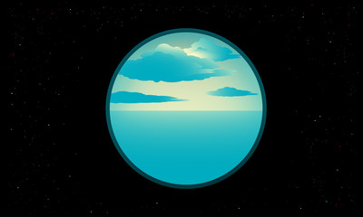 ocean planet floating in space in blue black