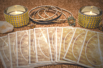 Future reading by tarot cards on the table concept.