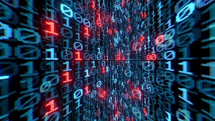 blue digital binary data digits close up scrolling on computer screen. seamless loop  animation