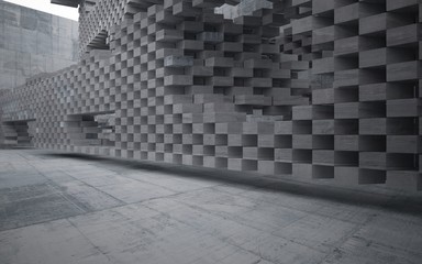 Abstract interior of glass and concrete. Architectural background. 3D illustration and rendering 