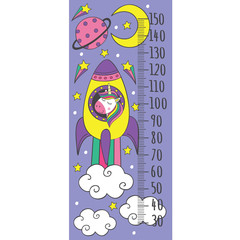 growth measure with little unicorn in the rocket  - vector illustration, eps