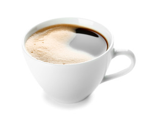 Obraz premium Cup of hot coffee on white background