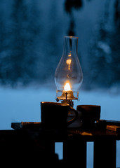 lantern near the hot tub