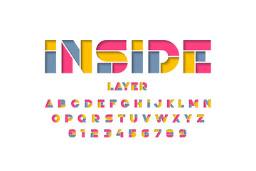 Layered font design, alphabet letters and numbers