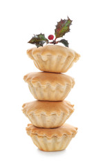 Tasty mince pies on white background