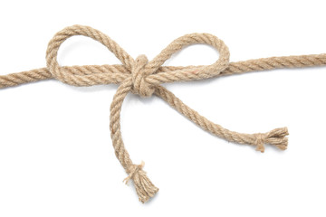 Rope with bow on white background
