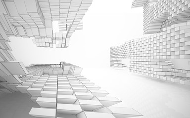 Abstract white interior highlights future. Polygon drawing . Architectural background. 3D illustration and rendering