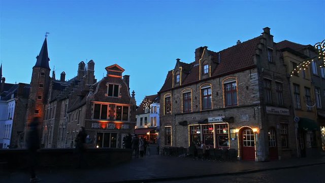 Brugge, Belgium : Christmas mood along canal and guild houses 
