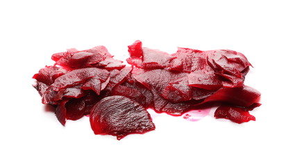 Fresh, cooked beetroot slices isolated on white background