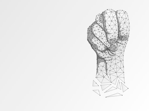 Origami Sign language N letter, Russian Sing Dulya Figa Shish Kukish behind second finger. Polygonal space low poly style. People silent communication. Connection wireframe Raster on white background