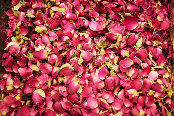 Dried Rose Flowers And Tea Herbs Closeup