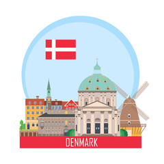 Denmark Copenhagen background with national attractions