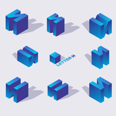Obraz premium Isometric alphabet font russian letter i. 3d effect letters, various foreshortening with flat shadows. Stock vector typeface for any typography design. Blue 3d letters.