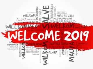 Fototapeta premium WELCOME 2019 word cloud in different languages, conceptual background