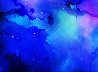 Abstract concept of space nebula in watercolor art