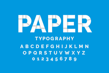 Paper font design, alphabet letters and numbers