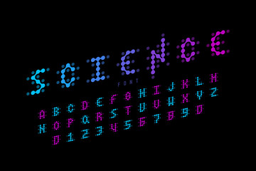 Science style font, alphabet letters and numbers