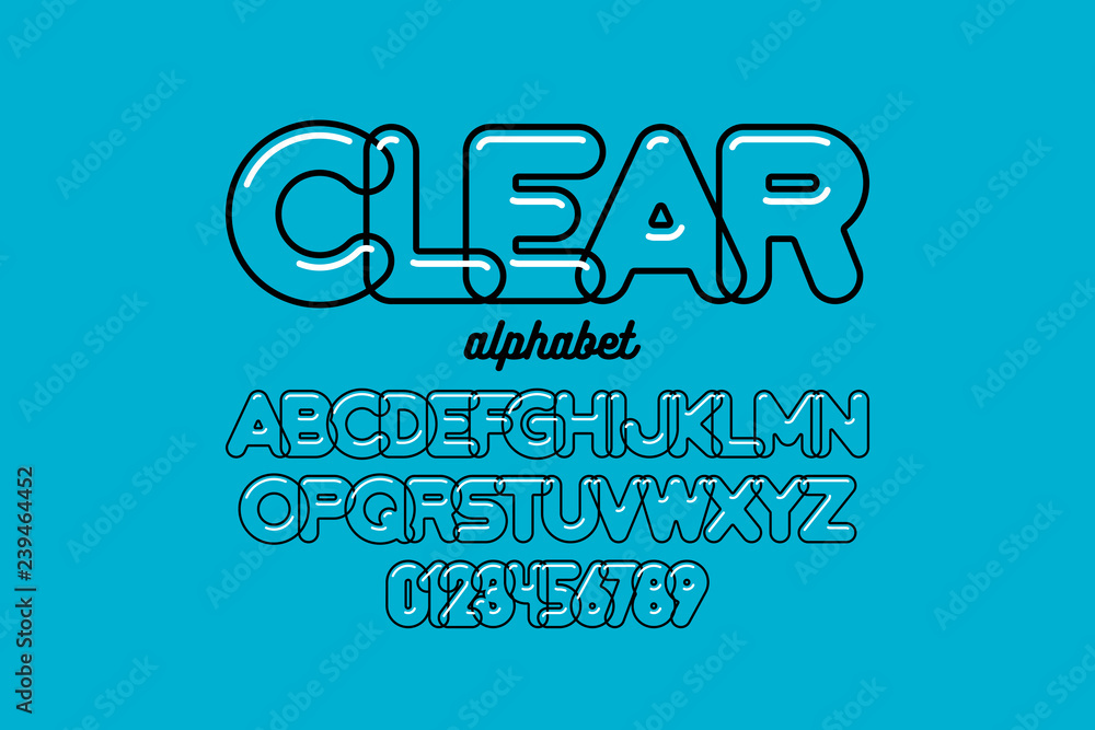 Poster modern transparent font design, alphabet letters and numbers
