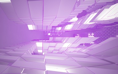 Abstract white interior highlights future. Polygon pink drawing. Architectural background. 3D illustration and rendering