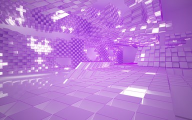 Abstract white interior highlights future. Polygon pink drawing. Architectural background. 3D illustration and rendering